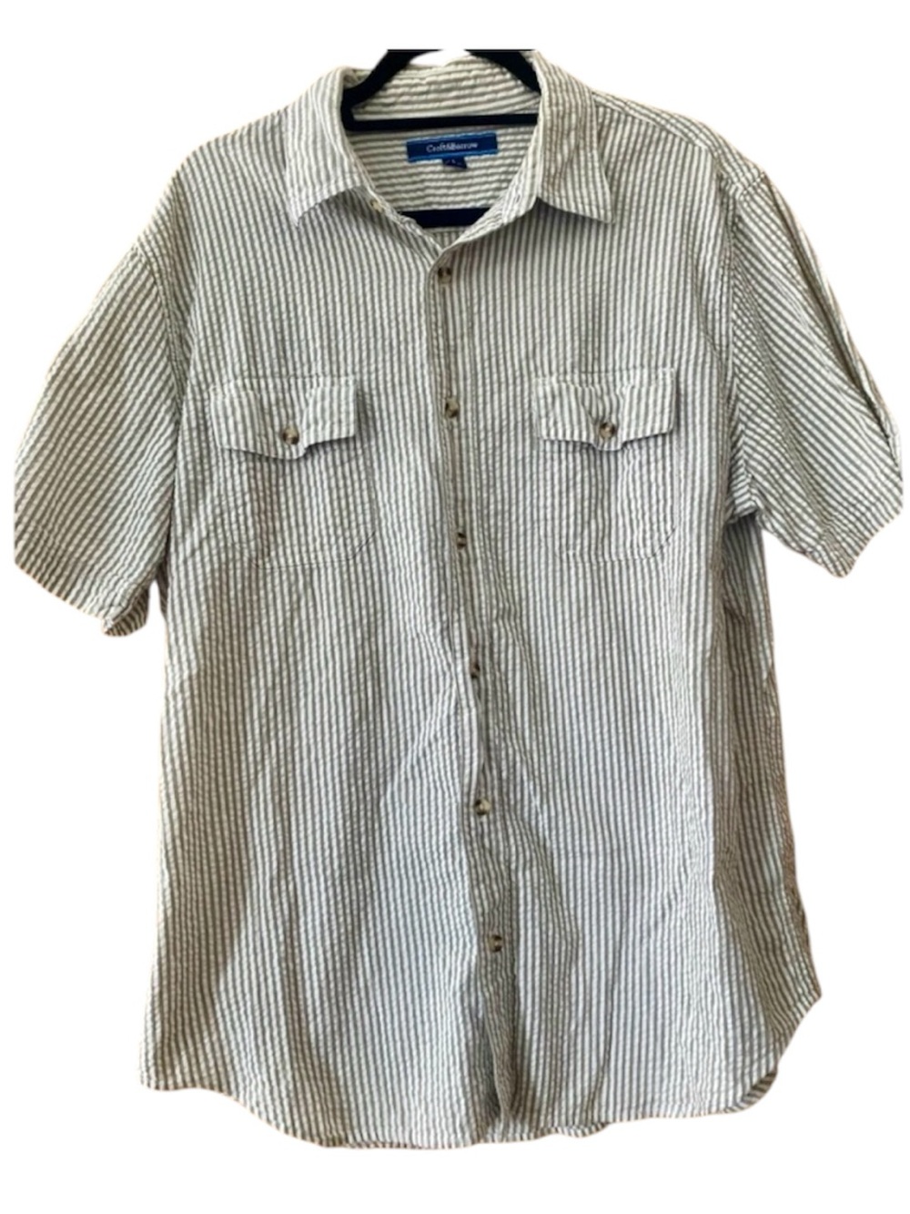 Croft & Barrow Men's L Seersucker Stripe Button Front Shirt 100% Cotton Coastal